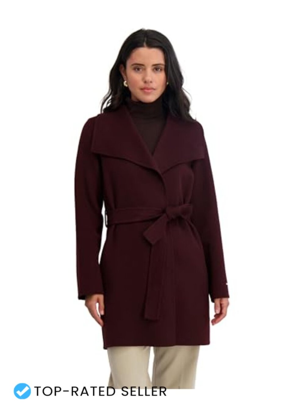 Wool Blend Wrap Peacoat Belted Notched Lapel Office Coat